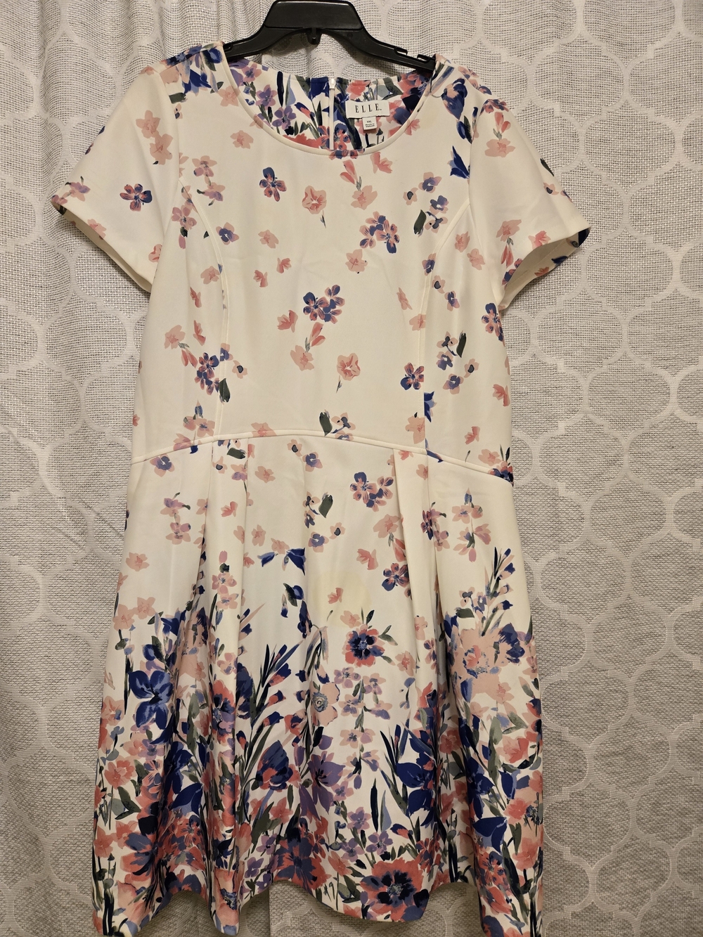 Elle Cream Floral Midi Dress with Pink and Blue Blooms